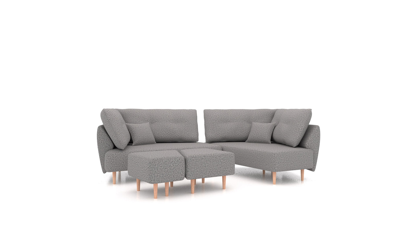 Diagon, modularna sedežna garnitura FEYDOM v tkanini Hygge HG-92 Medium Grey, svetle noge, pogled od spredaj