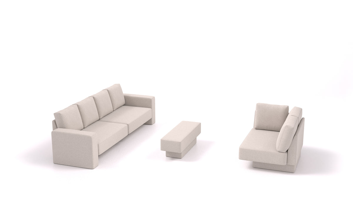Modularna sedežna garnitura Choice 5, studijski prikaz: trosed, tabure in ločen naslonjač