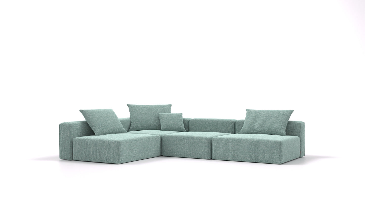 Bard L, modularna sedežna garnitura FEYDOM v tkanini Alure DE-75 Pastel Blue, pogled od spredaj