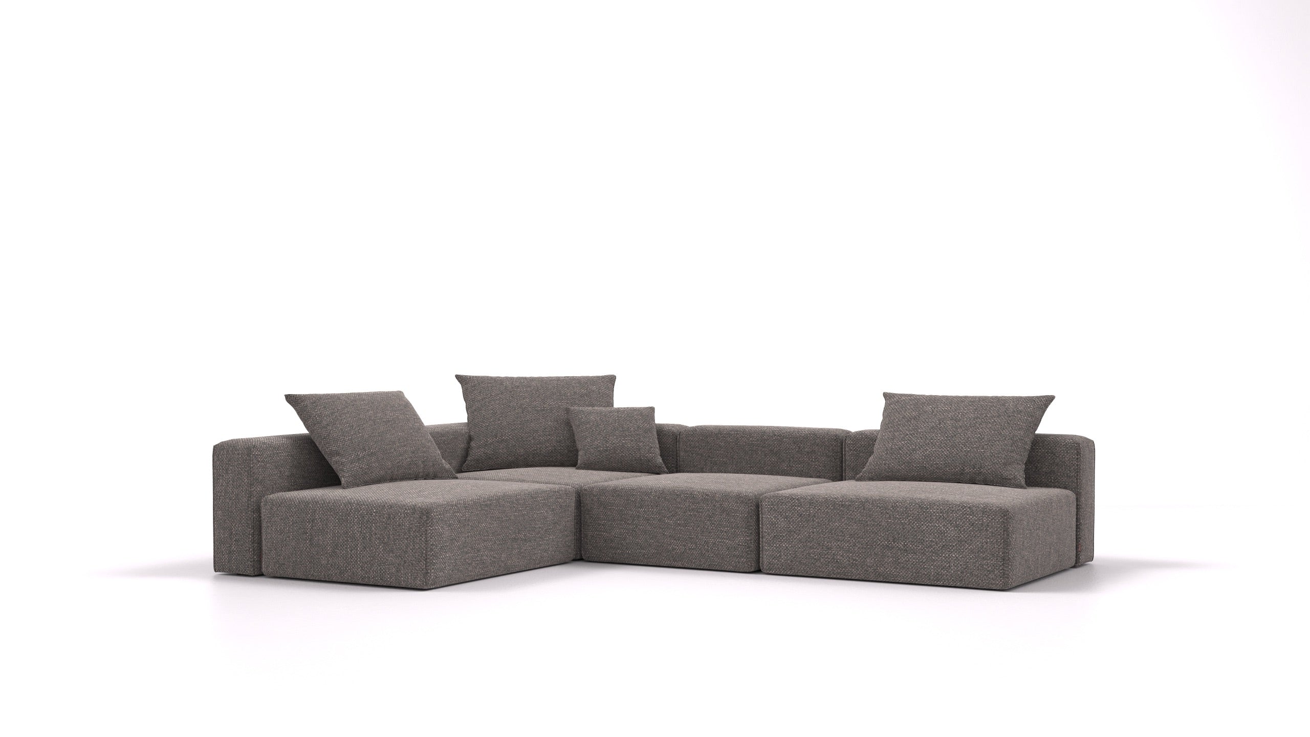 Bard L, modularna sedežna garnitura FEYDOM v tkanini Alure DE-92 Middle Grey, pogled od spredaj