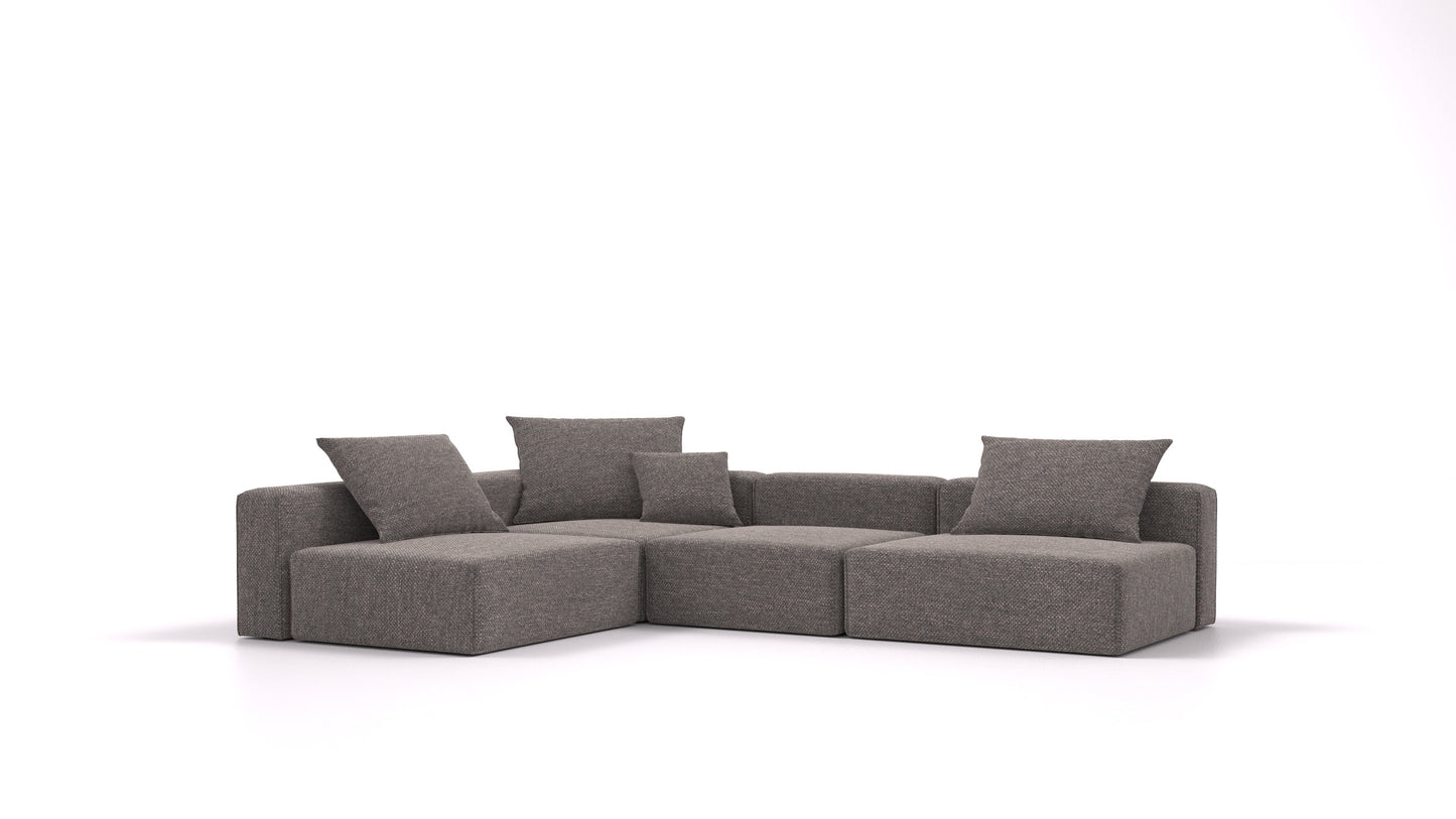Bard L, modularna sedežna garnitura FEYDOM v tkanini Alure DE-92 Middle Grey, pogled od spredaj