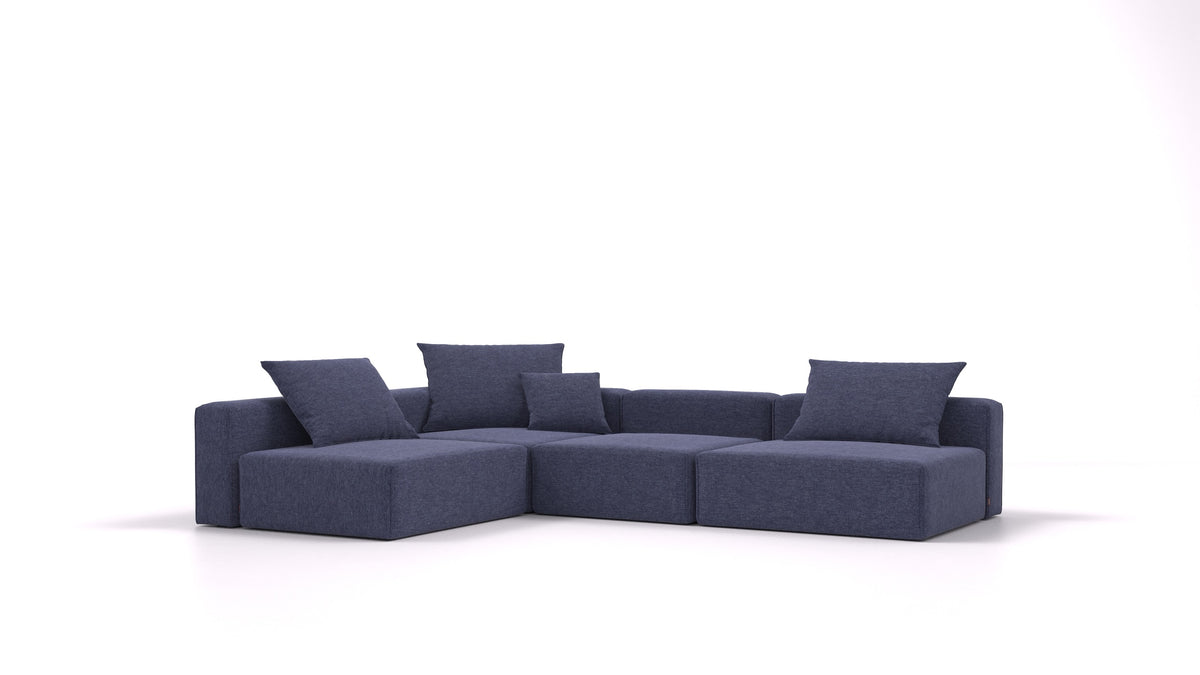 Bard L, modularna sedežna garnitura FEYDOM v tkanini Velare ET-80 Noble Blue, pogled od spredaj