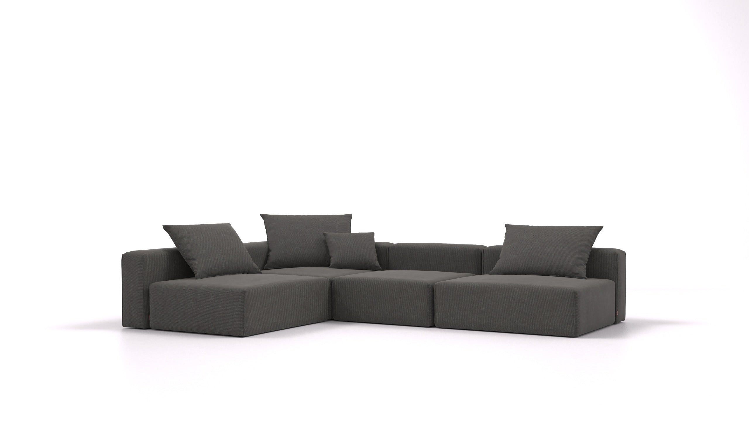 Bard L, modularna sedežna garnitura FEYDOM v tkanini Mollia FF-12 Dark Grey, pogled od spredaj