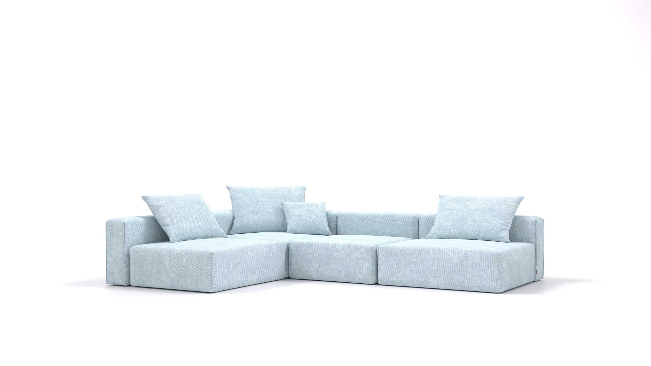 Bard L, modularna sedežna garnitura FEYDOM v tkanini Mollia FF-19 Pastel Blue, pogled od spredaj