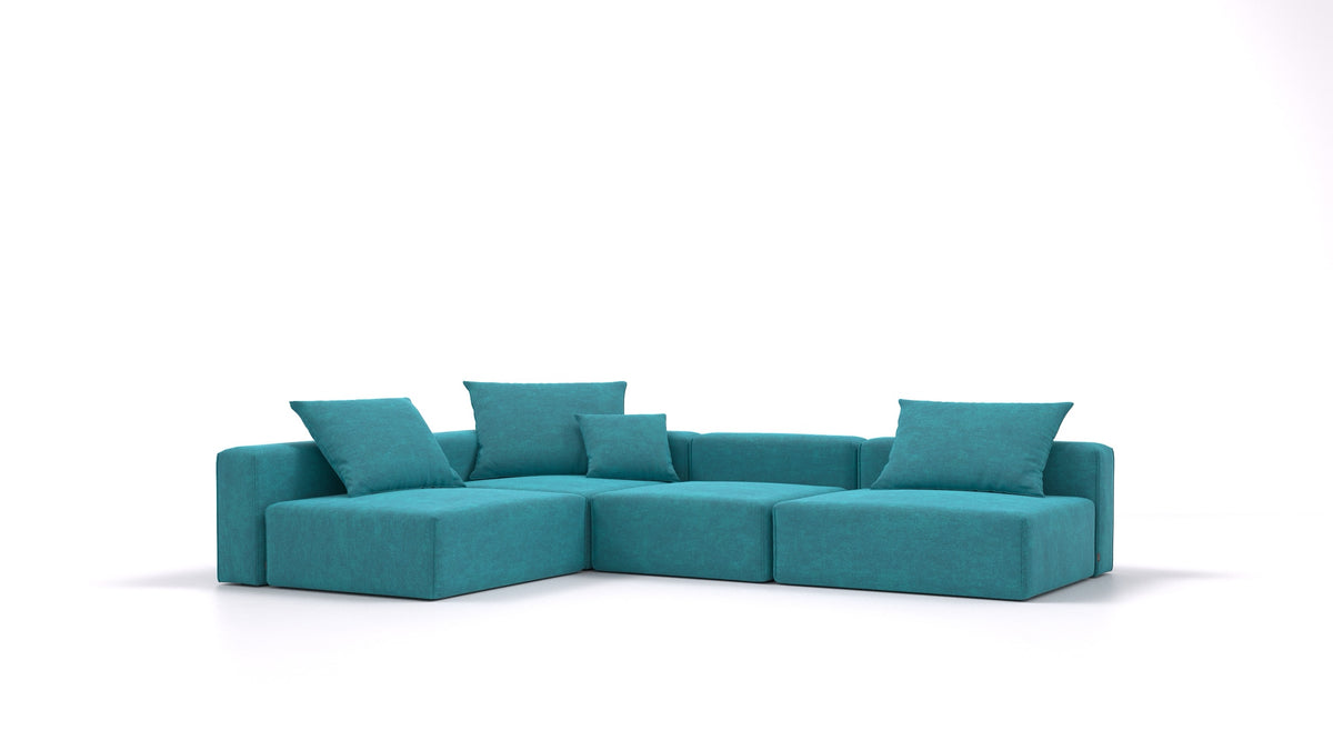 Bard L, modularna sedežna garnitura FEYDOM v tkanini Mollia FF-20 Turquoise, pogled od spredaj