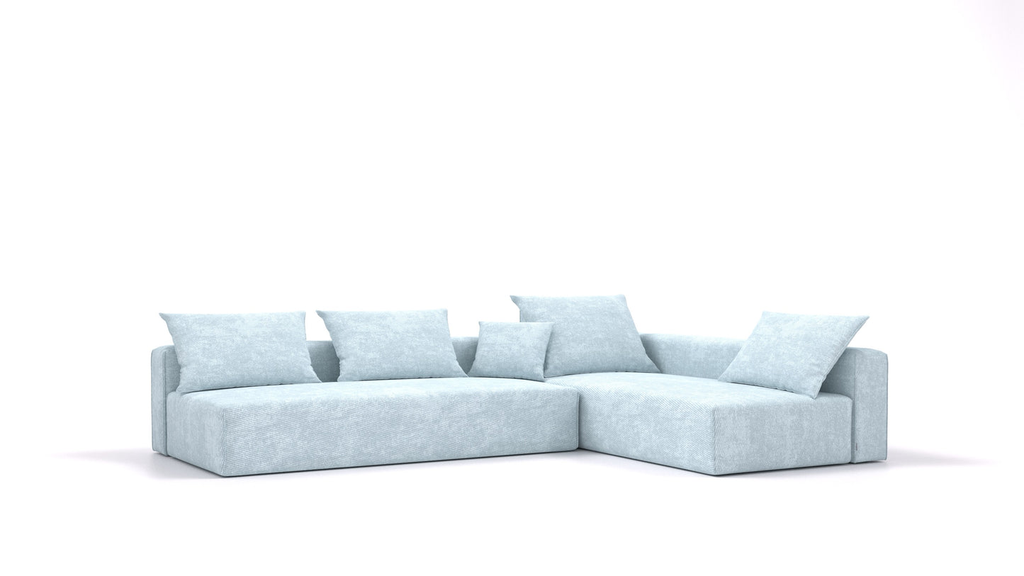 Bard L2, modularna sedežna garnitura FEYDOM v tkanini Mollia FF-19 Pastel Blue, pogled od spredaj
