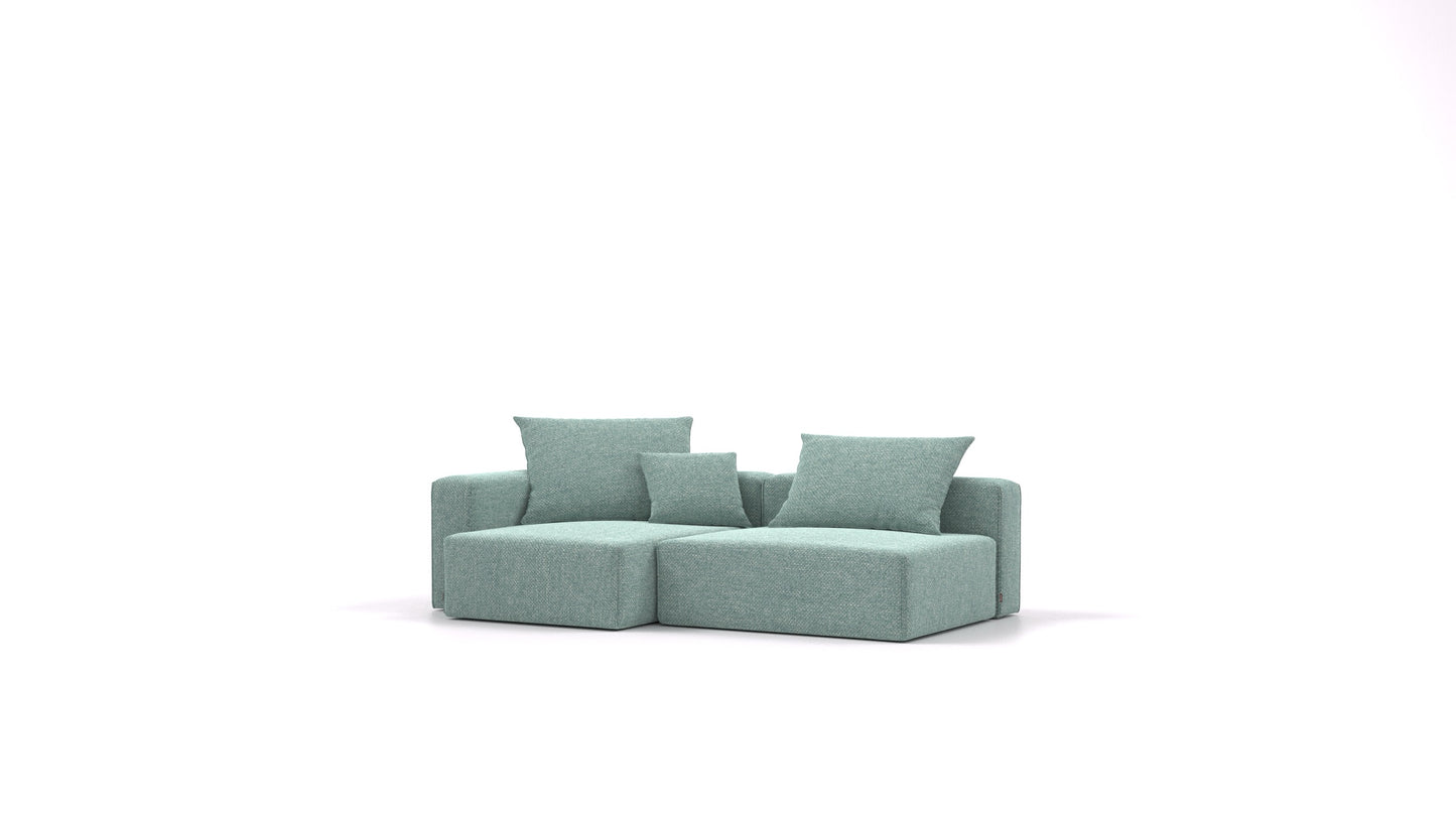 Bard S, modularna sedežna garnitura FEYDOM v tkanini Alure DE-75 Pastel Blue, pogled od spredaj