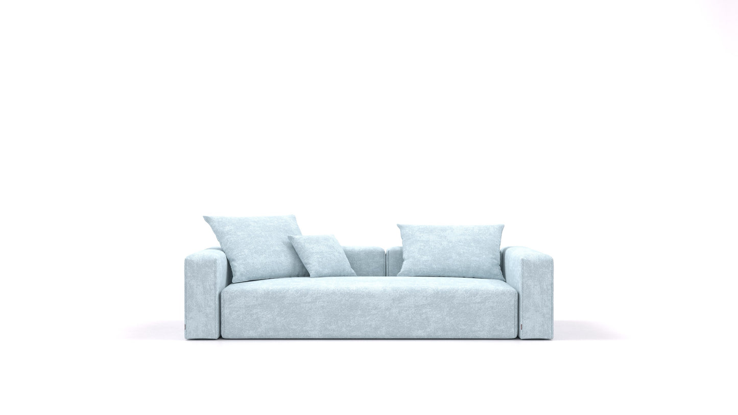 Bard Trosed, modularna sedežna garnitura FEYDOM v tkanini Mollia FF-19 Pastel Blue, pogled od spredaj