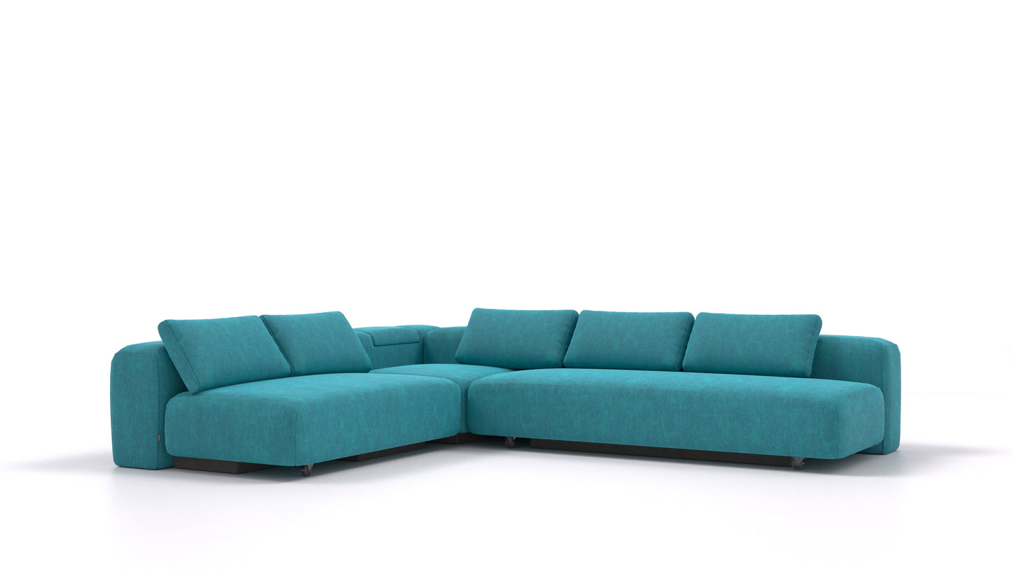 BonBon3 E+, modularna sedežna garnitura FEYDOM v tkanini Mollia FF-20 Turquoise, pogled od spredaj