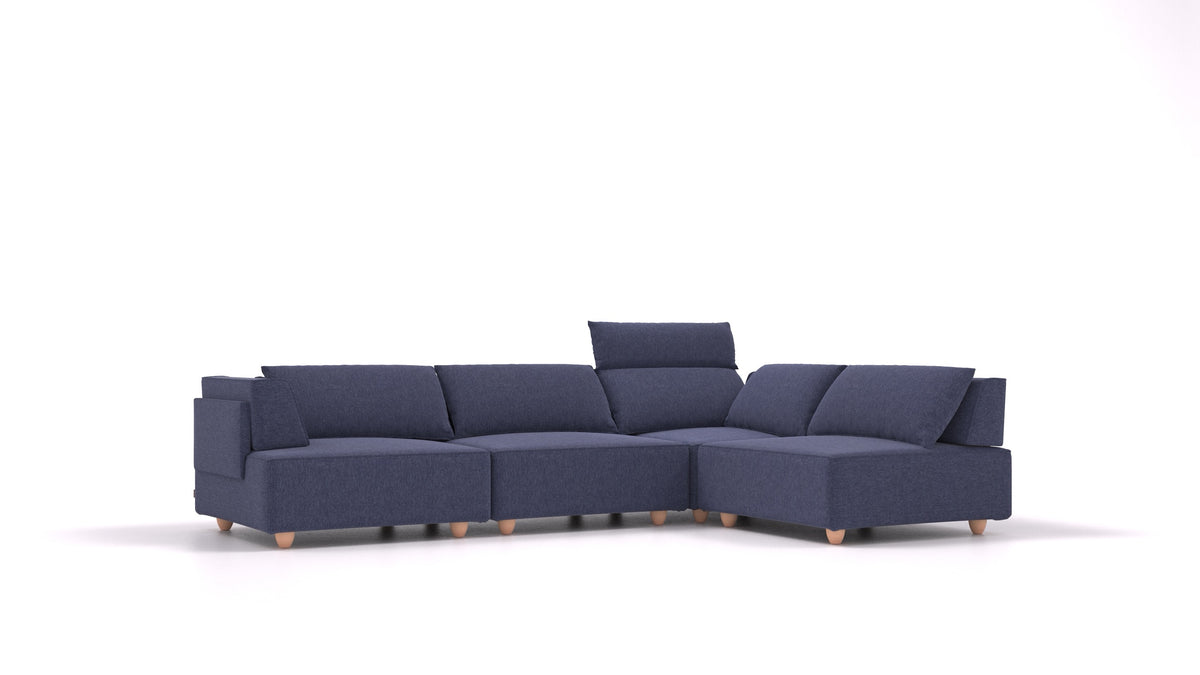 CasCais C, modularna sedežna garnitura FEYDOM v tkanini Velare ET-80 Noble Blue, svetle noge, pogled od spredaj