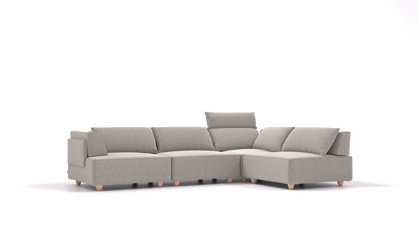 CasCais C, modularna sedežna garnitura FEYDOM v tkanini Phoenix FE-84 Middle Grey, svetle noge, pogled od spredaj
