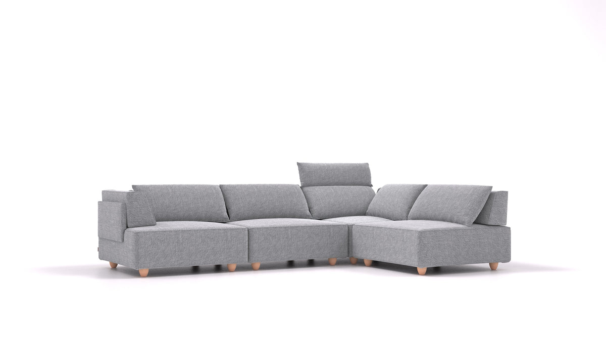 CasCais C, modularna sedežna garnitura FEYDOM v tkanini Phoenix FE-92 Dark Grey, svetle noge, pogled od spredaj
