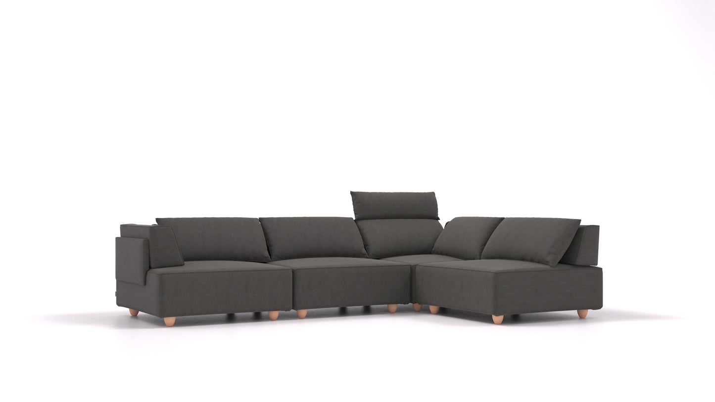 CasCais C, modularna sedežna garnitura FEYDOM v tkanini Mollia FF-12 Dark Grey, svetle noge, pogled od spredaj