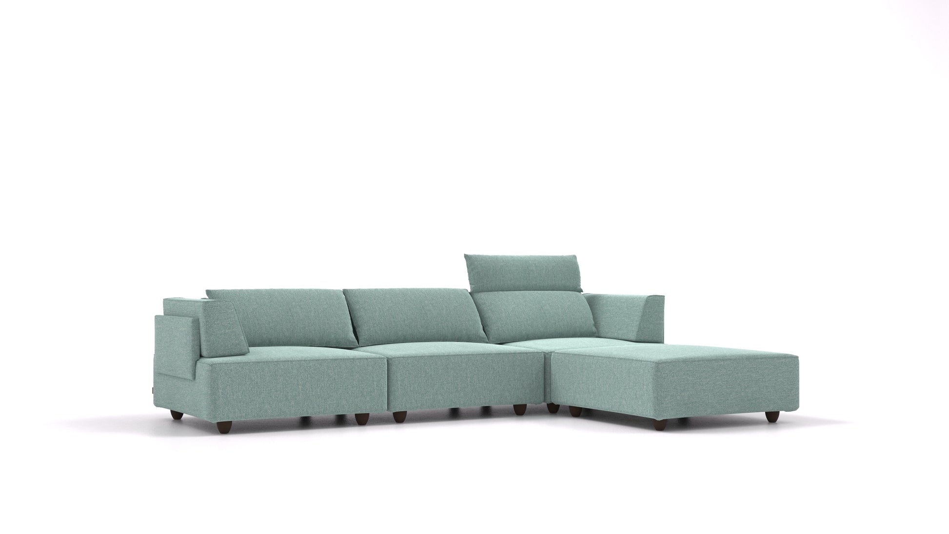 CasCais CS, modularna sedežna garnitura FEYDOM v tkanini Alure DE-75 Pastel Blue, temne noge, pogled od spredaj