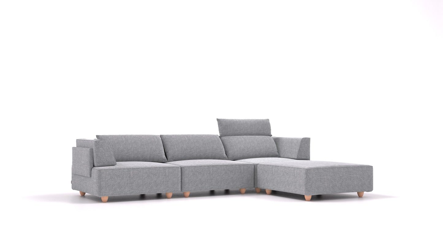 CasCais CS, modularna sedežna garnitura FEYDOM v tkanini Phoenix FE-92 Dark Grey, svetle noge, pogled od spredaj
