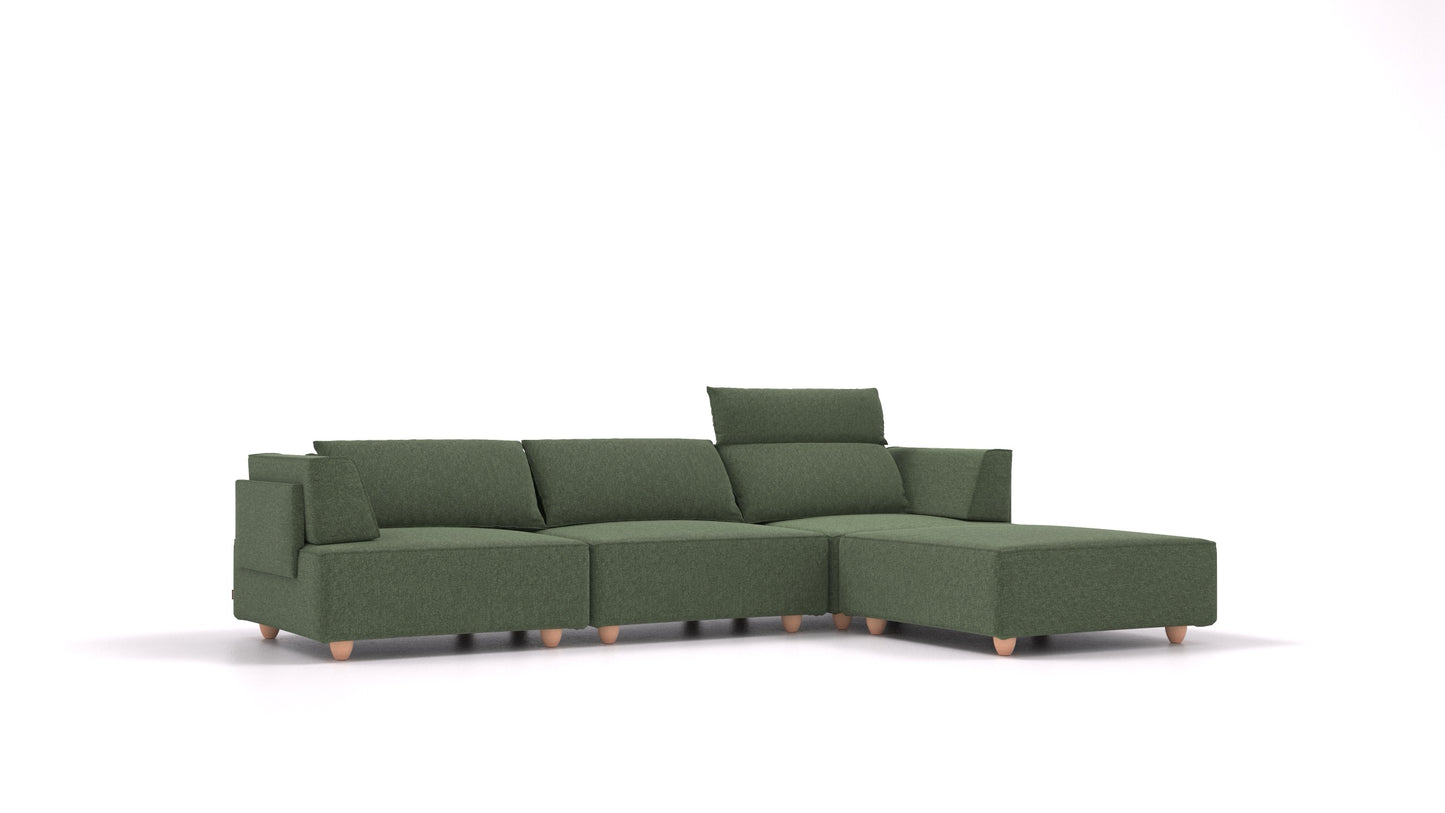 CasCais CS, modularna sedežna garnitura FEYDOM v tkanini Icon IC-39 Forest, svetle noge, pogled od spredaj