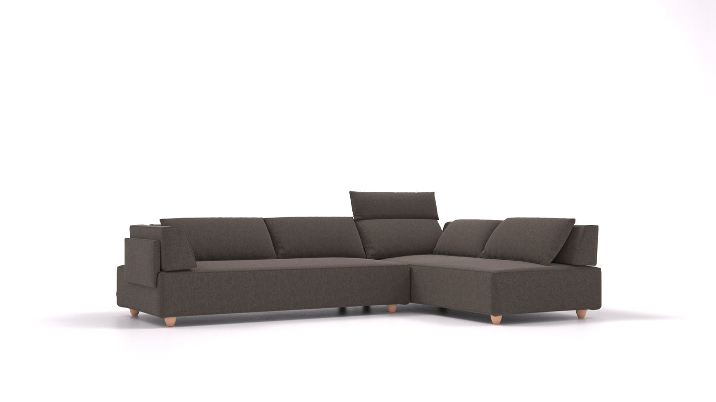 CasCais G, modularna sedežna garnitura FEYDOM v tkanini Velare ET-12 Dark Grey, svetle noge, pogled od spredaj