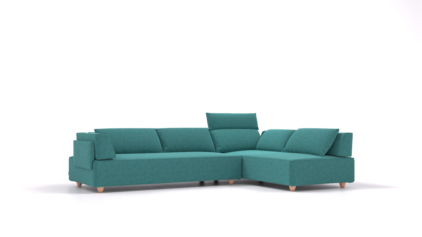 CasCais G, modularna sedežna garnitura FEYDOM v tkanini Velare ET-16 Turquoise, svetle noge, pogled od spredaj