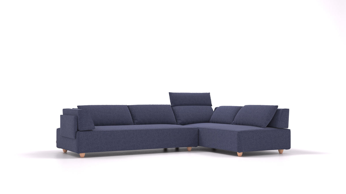 CasCais G, modularna sedežna garnitura FEYDOM v tkanini Velare ET-80 Noble Blue, svetle noge, pogled od spredaj