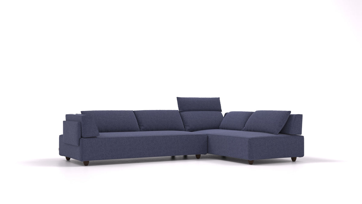 CasCais G, modularna sedežna garnitura FEYDOM v tkanini Velare ET-80 Noble Blue, temne noge, pogled od spredaj