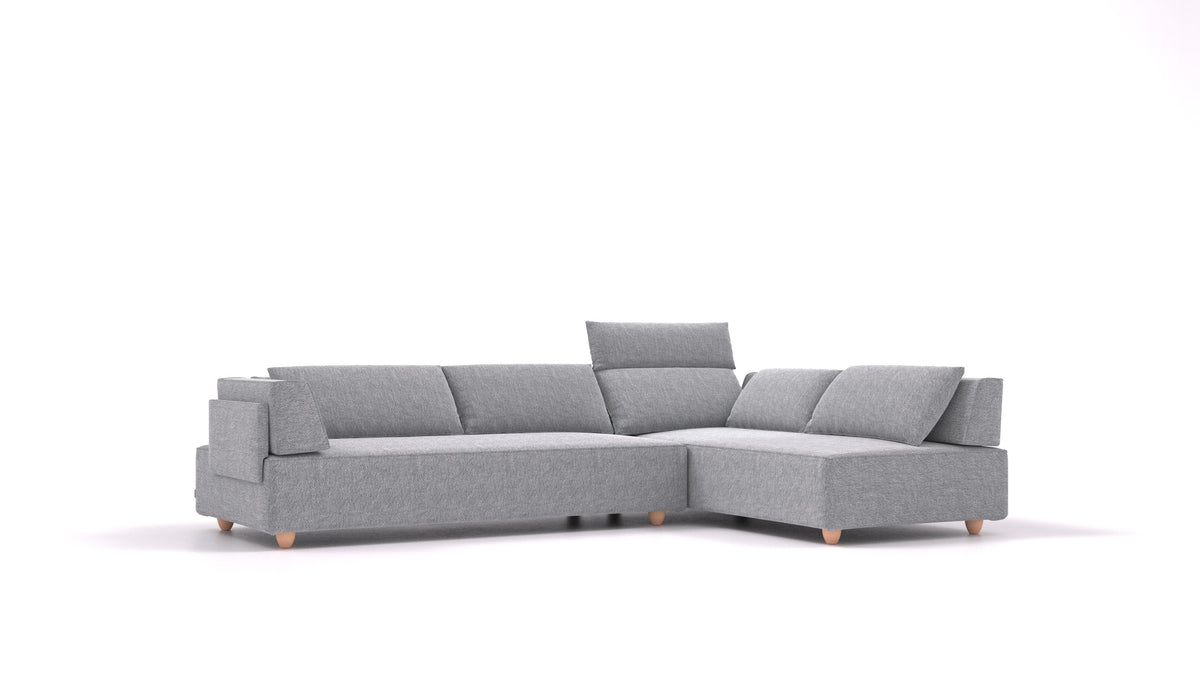 CasCais G, modularna sedežna garnitura FEYDOM v tkanini Phoenix FE-92 Dark Grey, svetle noge, pogled od spredaj