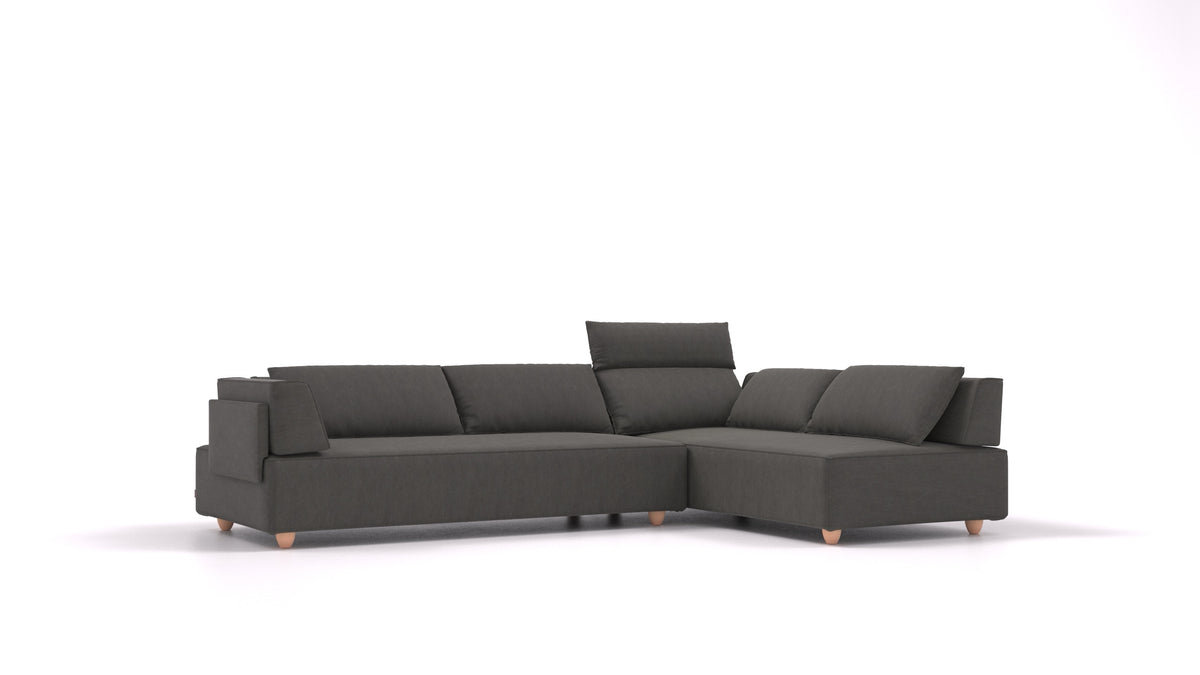 CasCais G, modularna sedežna garnitura FEYDOM v tkanini Mollia FF-12 Dark Grey, svetle noge, pogled od spredaj