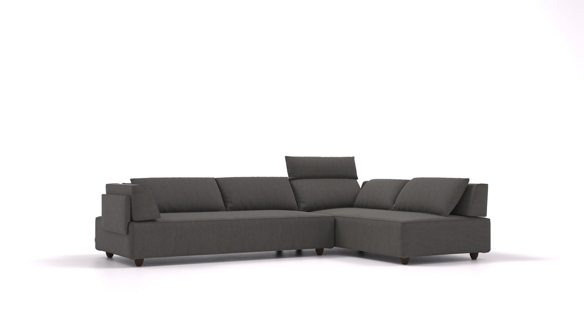 CasCais G, modularna sedežna garnitura FEYDOM v tkanini Mollia FF-12 Dark Grey, temne noge, pogled od spredaj