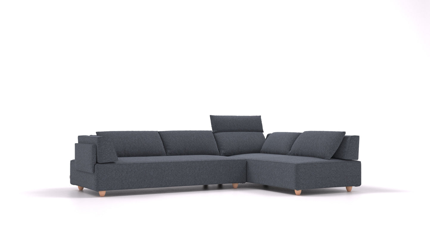 CasCais G, modularna sedežna garnitura FEYDOM v tkanini Icon IC-79 Deep Blue, svetle noge, pogled od spredaj