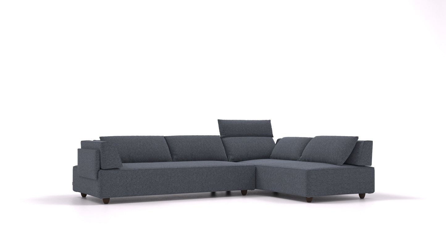CasCais G, modularna sedežna garnitura FEYDOM v tkanini Icon IC-79 Deep Blue, temne noge, pogled od spredaj