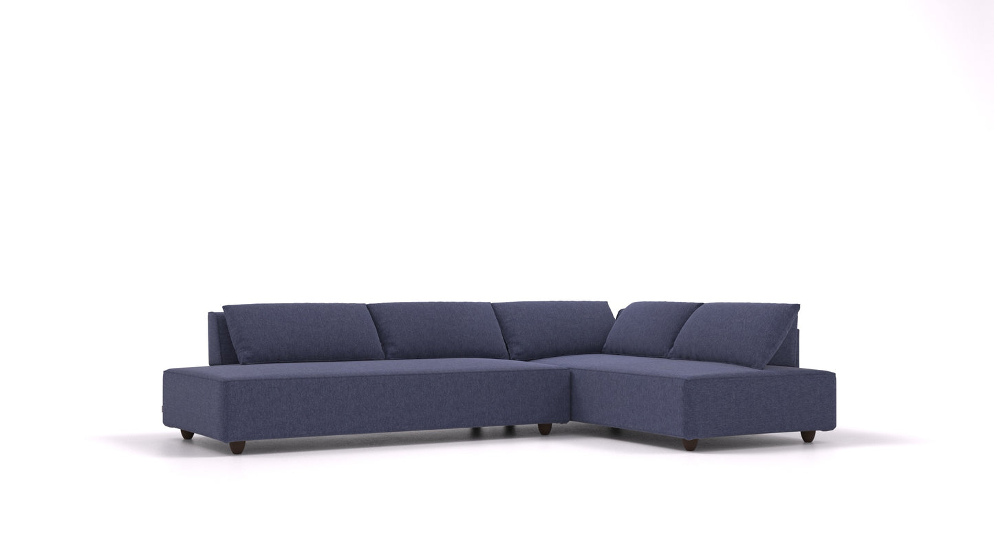 CasCais GS, modularna sedežna garnitura FEYDOM v tkanini Velare ET-80 Noble Blue, temne noge, pogled od spredaj