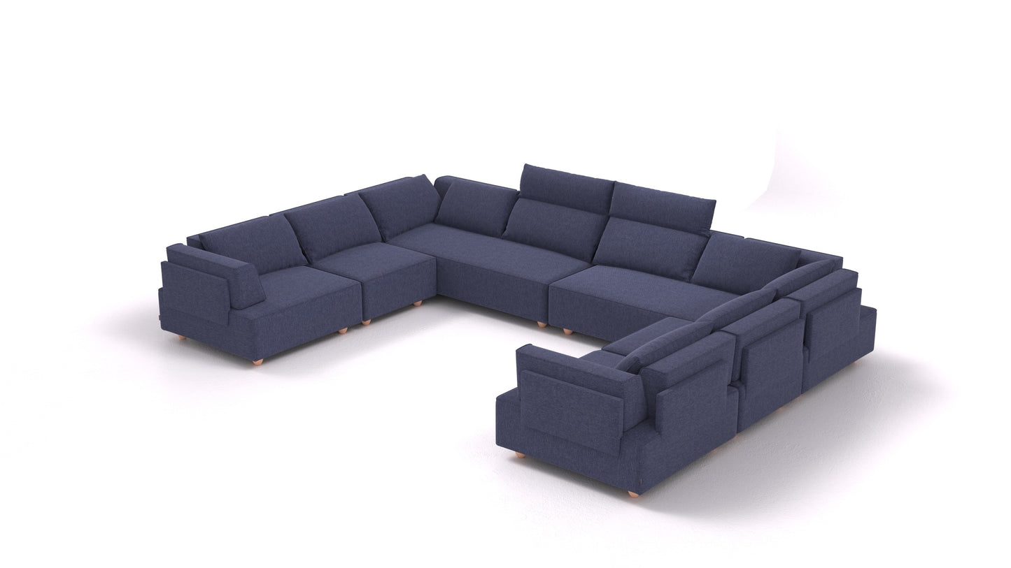 CasCais ID, modularna sedežna garnitura FEYDOM v tkanini Velare ET-80 Noble Blue, svetle noge, pogled od spredaj