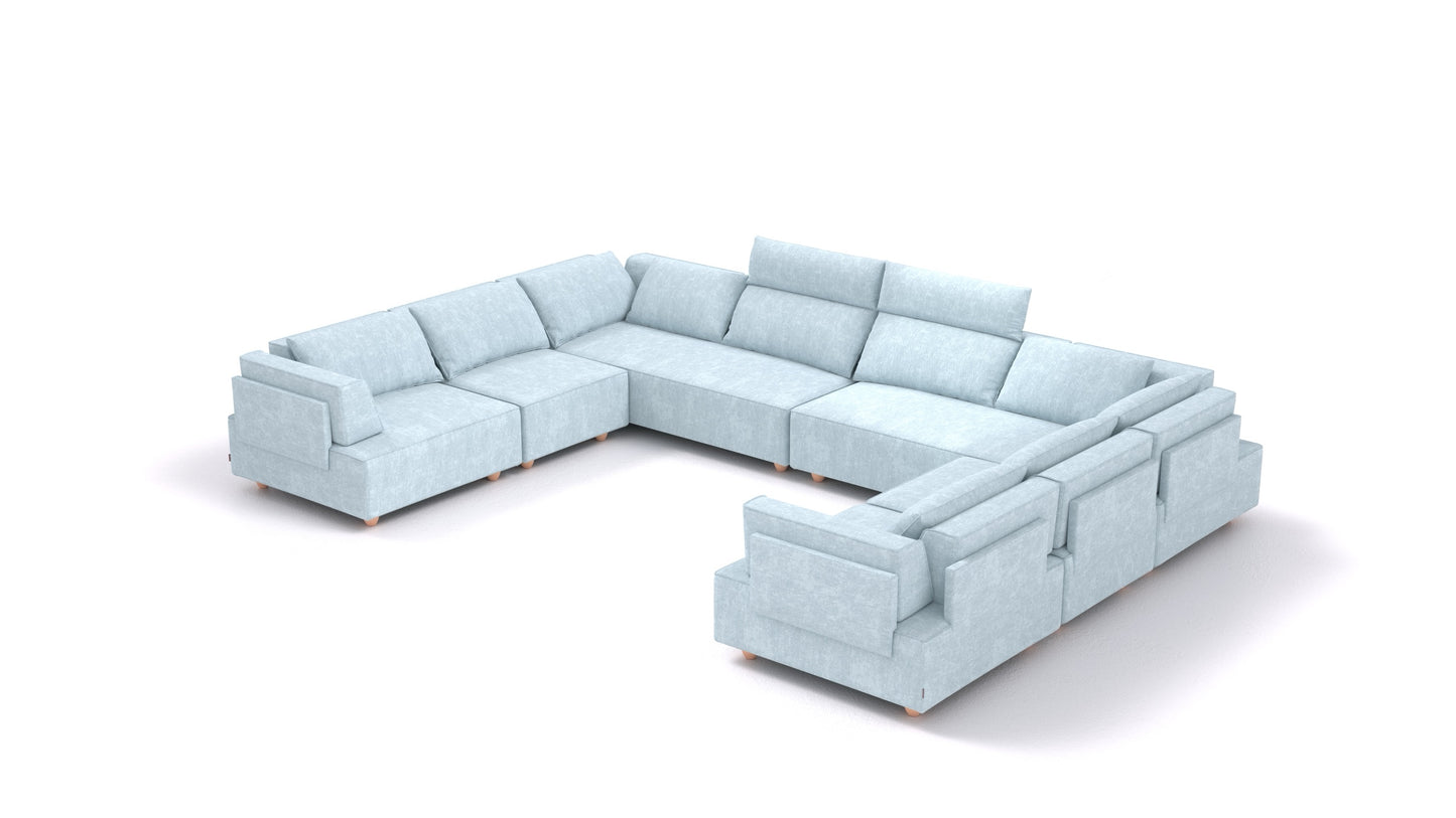 CasCais ID, modularna sedežna garnitura FEYDOM v tkanini Mollia FF-19 Pastel Blue, svetle noge, pogled od spredaj