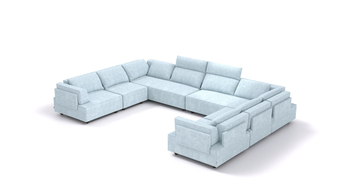 CasCais ID, modularna sedežna garnitura FEYDOM v tkanini Mollia FF-19 Pastel Blue, temne noge, pogled od spredaj