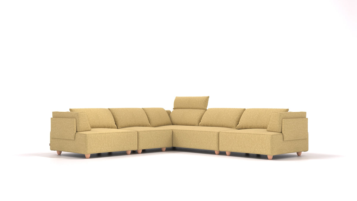 CasCais IDS, modularna sedežna garnitura FEYDOM v tkanini Alure DE-48 Yellow, svetle noge, pogled od spredaj