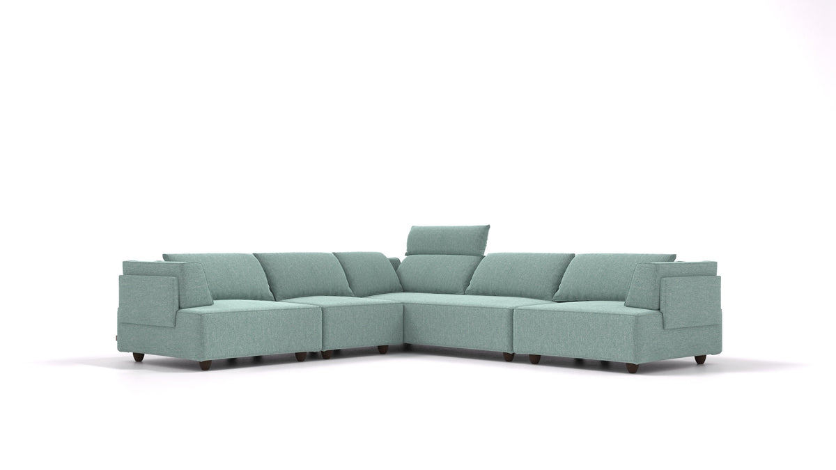 CasCais IDS, modularna sedežna garnitura FEYDOM v tkanini Alure DE-75 Pastel Blue, temne noge, pogled od spredaj