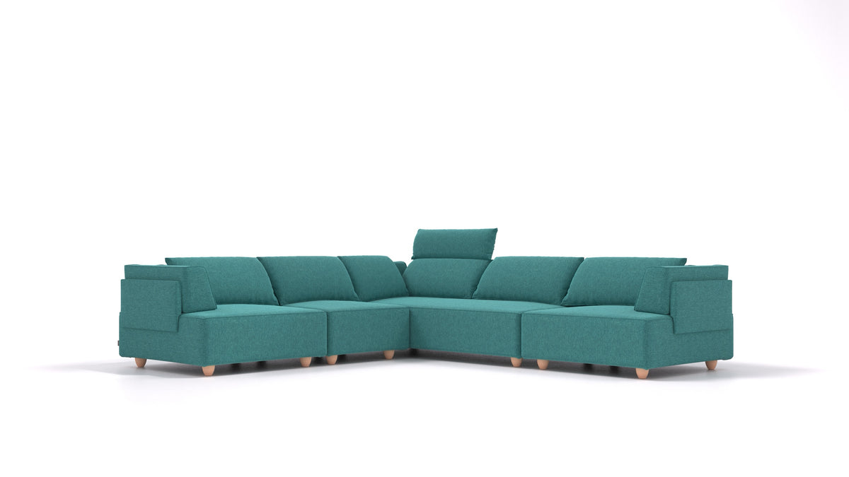 CasCais IDS, modularna sedežna garnitura FEYDOM v tkanini Velare ET-16 Turquoise, svetle noge, pogled od spredaj