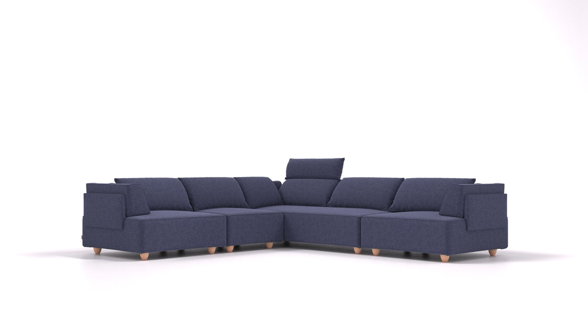 CasCais IDS, modularna sedežna garnitura FEYDOM v tkanini Velare ET-80 Noble Blue, svetle noge, pogled od spredaj