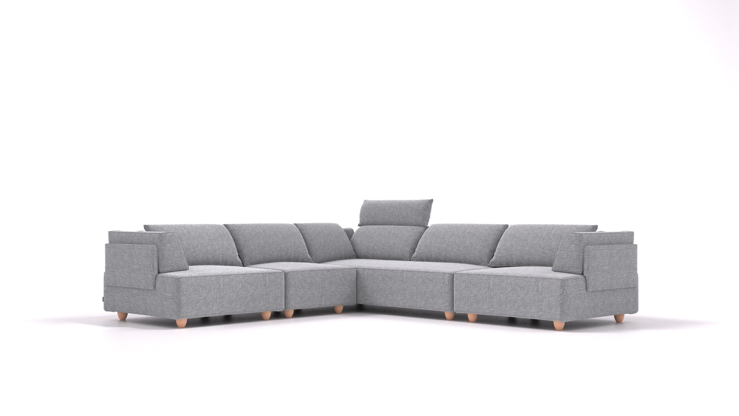 CasCais IDS, modularna sedežna garnitura FEYDOM v tkanini Phoenix FE-92 Dark Grey, svetle noge, pogled od spredaj