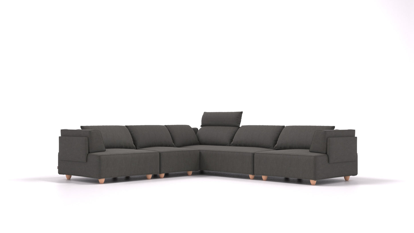 CasCais IDS, modularna sedežna garnitura FEYDOM v tkanini Mollia FF-12 Dark Grey, svetle noge, pogled od spredaj