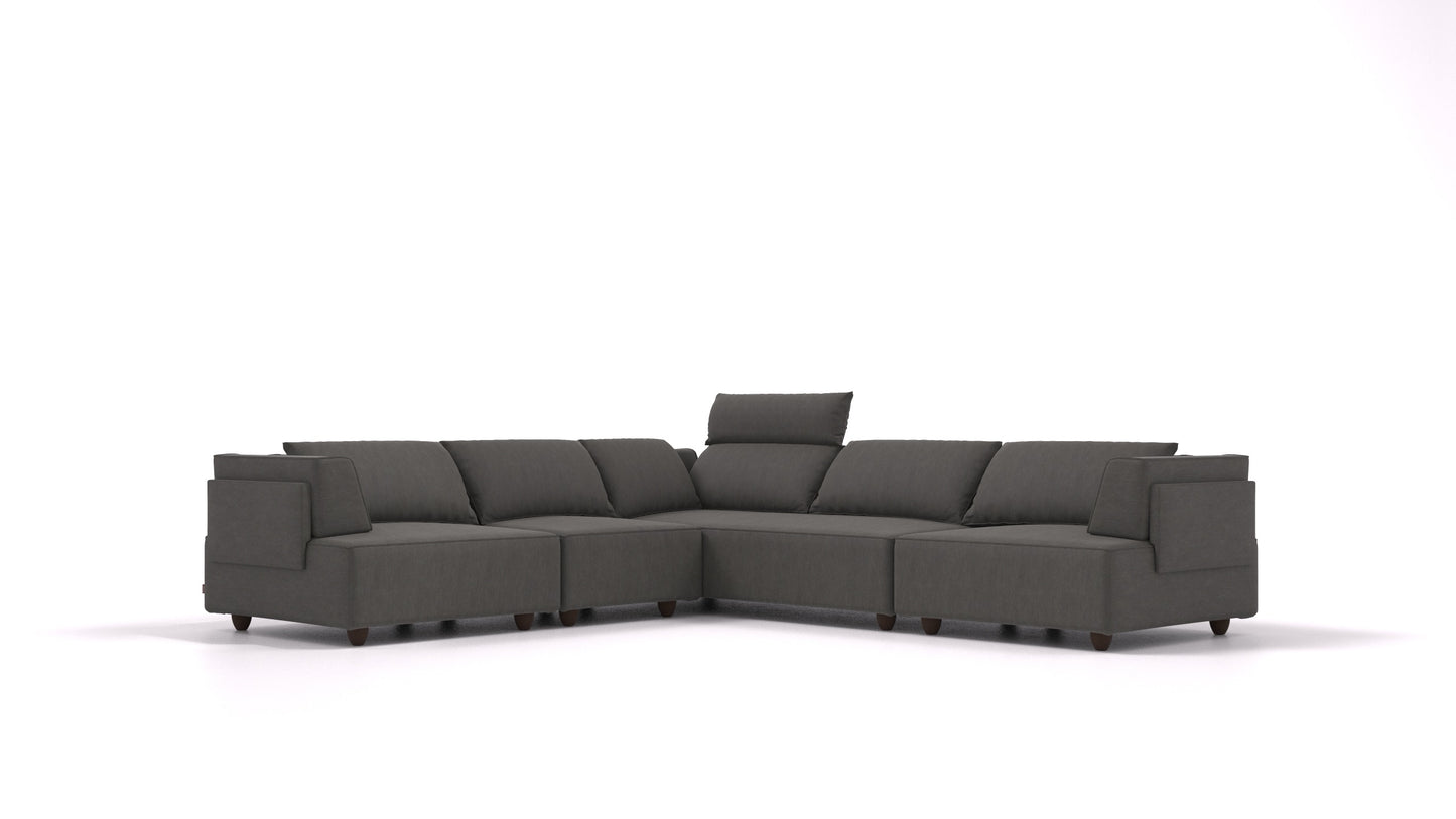 CasCais IDS, modularna sedežna garnitura FEYDOM v tkanini Mollia FF-12 Dark Grey, temne noge, pogled od spredaj
