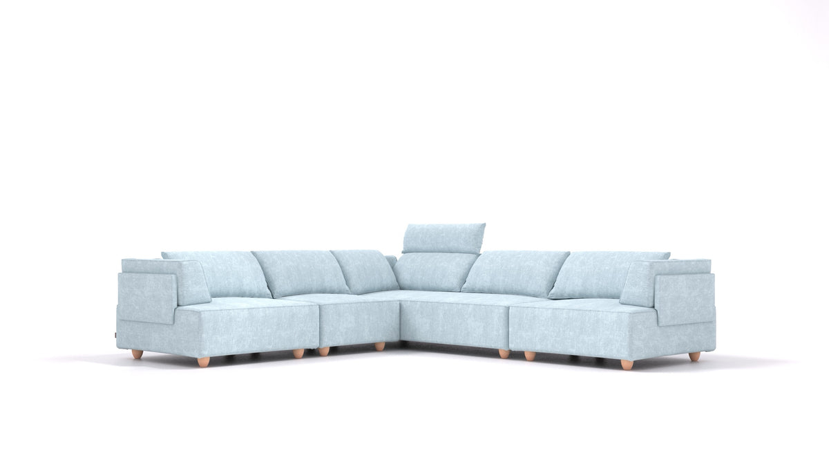 CasCais IDS, modularna sedežna garnitura FEYDOM v tkanini Mollia FF-19 Pastel Blue, svetle noge, pogled od spredaj