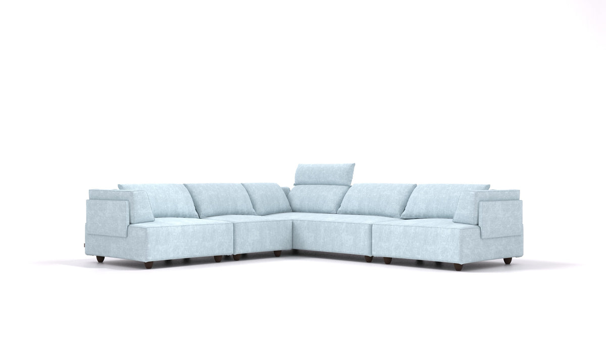 CasCais IDS, modularna sedežna garnitura FEYDOM v tkanini Mollia FF-19 Pastel Blue, temne noge, pogled od spredaj