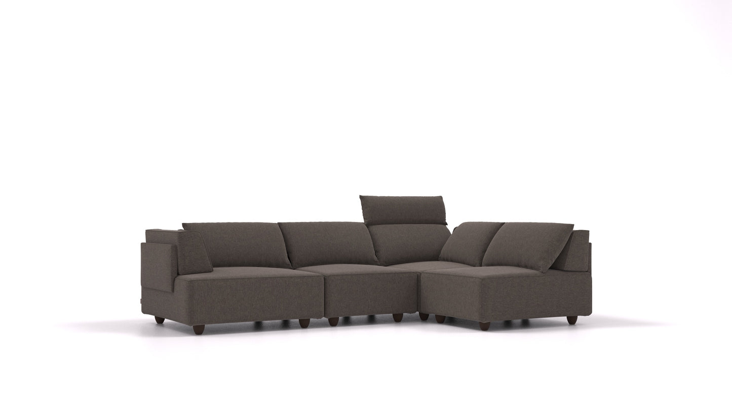 CasCais R, modularna sedežna garnitura FEYDOM v tkanini Velare ET-12 Dark Grey, temne noge, pogled od spredaj