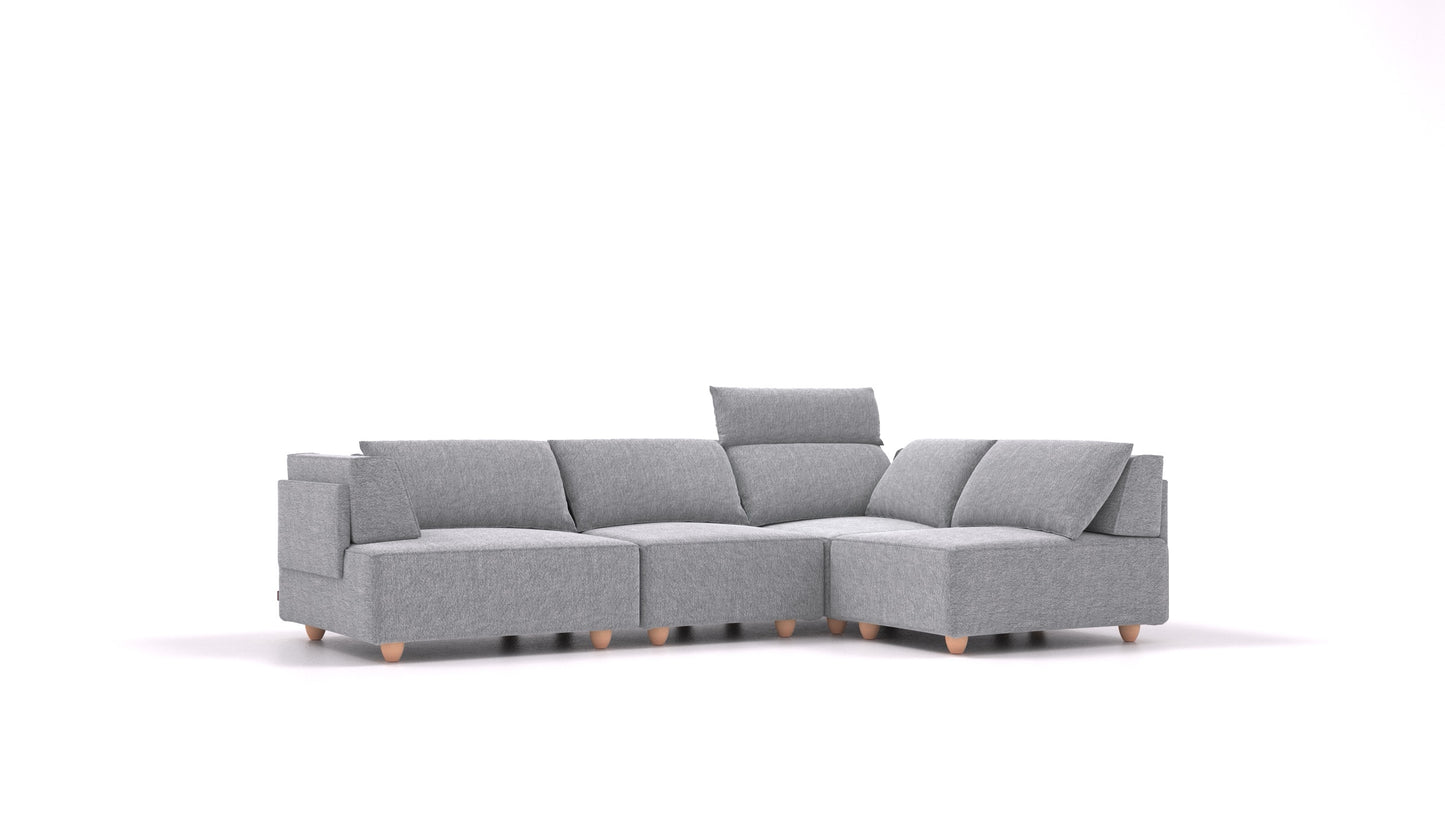 CasCais R, modularna sedežna garnitura FEYDOM v tkanini Phoenix FE-92 Dark Grey, svetle noge, pogled od spredaj