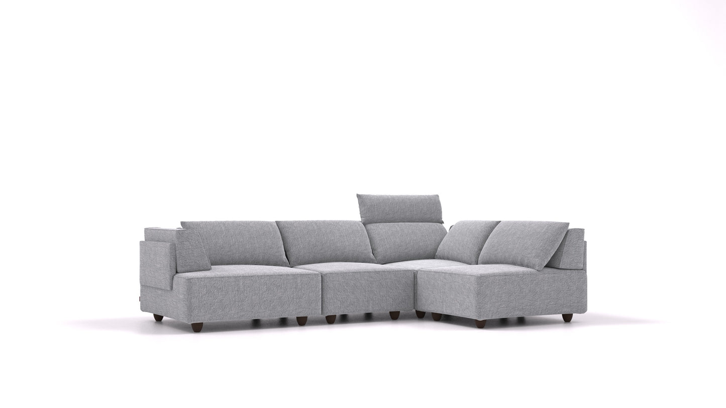 CasCais R, modularna sedežna garnitura FEYDOM v tkanini Phoenix FE-92 Dark Grey, temne noge, pogled od spredaj