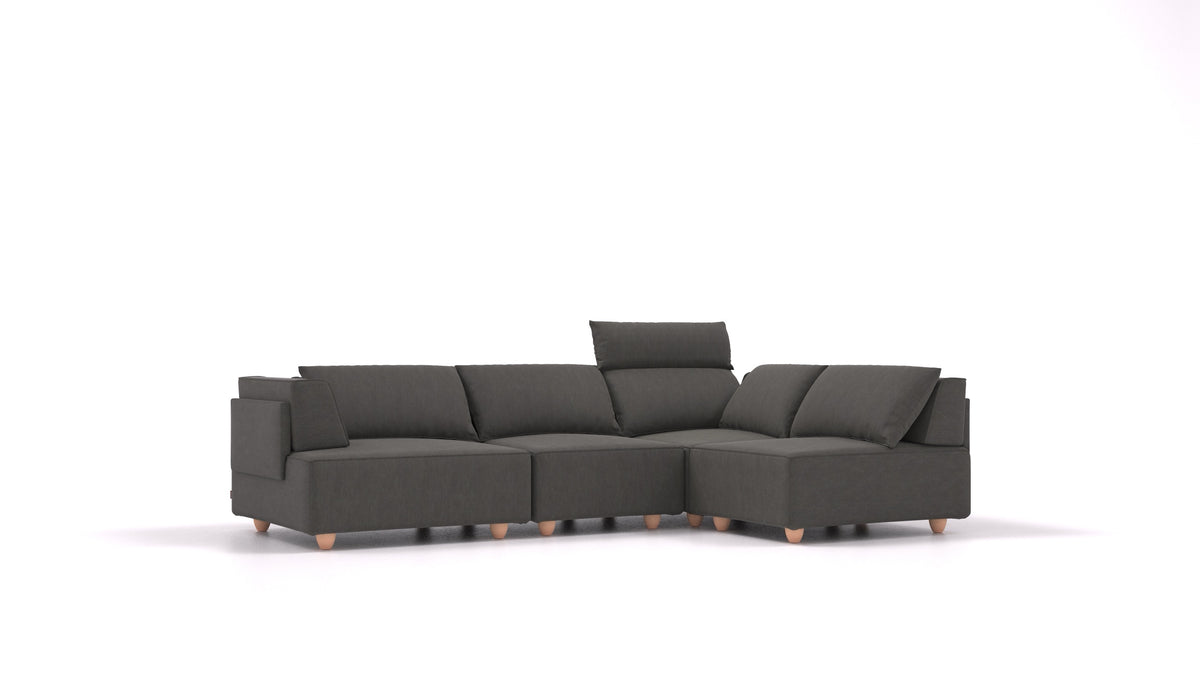 CasCais R, modularna sedežna garnitura FEYDOM v tkanini Mollia FF-12 Dark Grey, svetle noge, pogled od spredaj