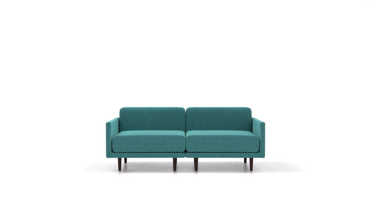 Clooods 2M, modularna sedežna garnitura FEYDOM v tkanini Velare ET-16 Turquoise, temne noge, pogled od spredaj