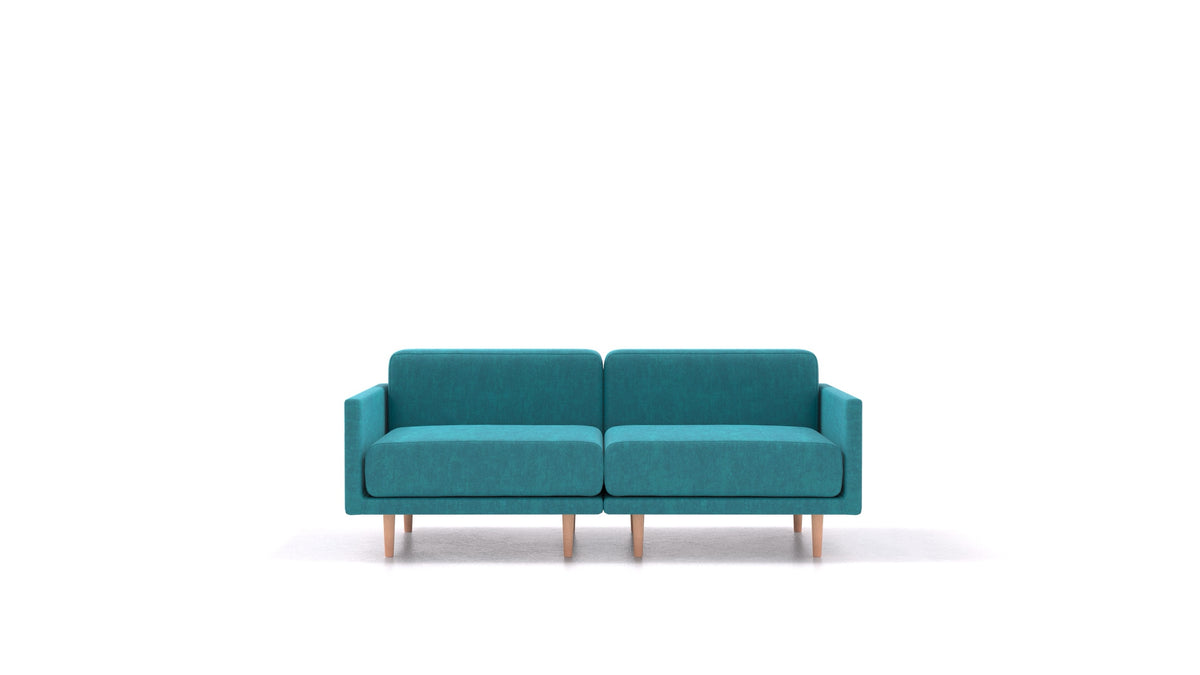 Clooods 2M, modularna sedežna garnitura FEYDOM v tkanini Mollia FF-20 Turquoise, svetle noge, pogled od spredaj
