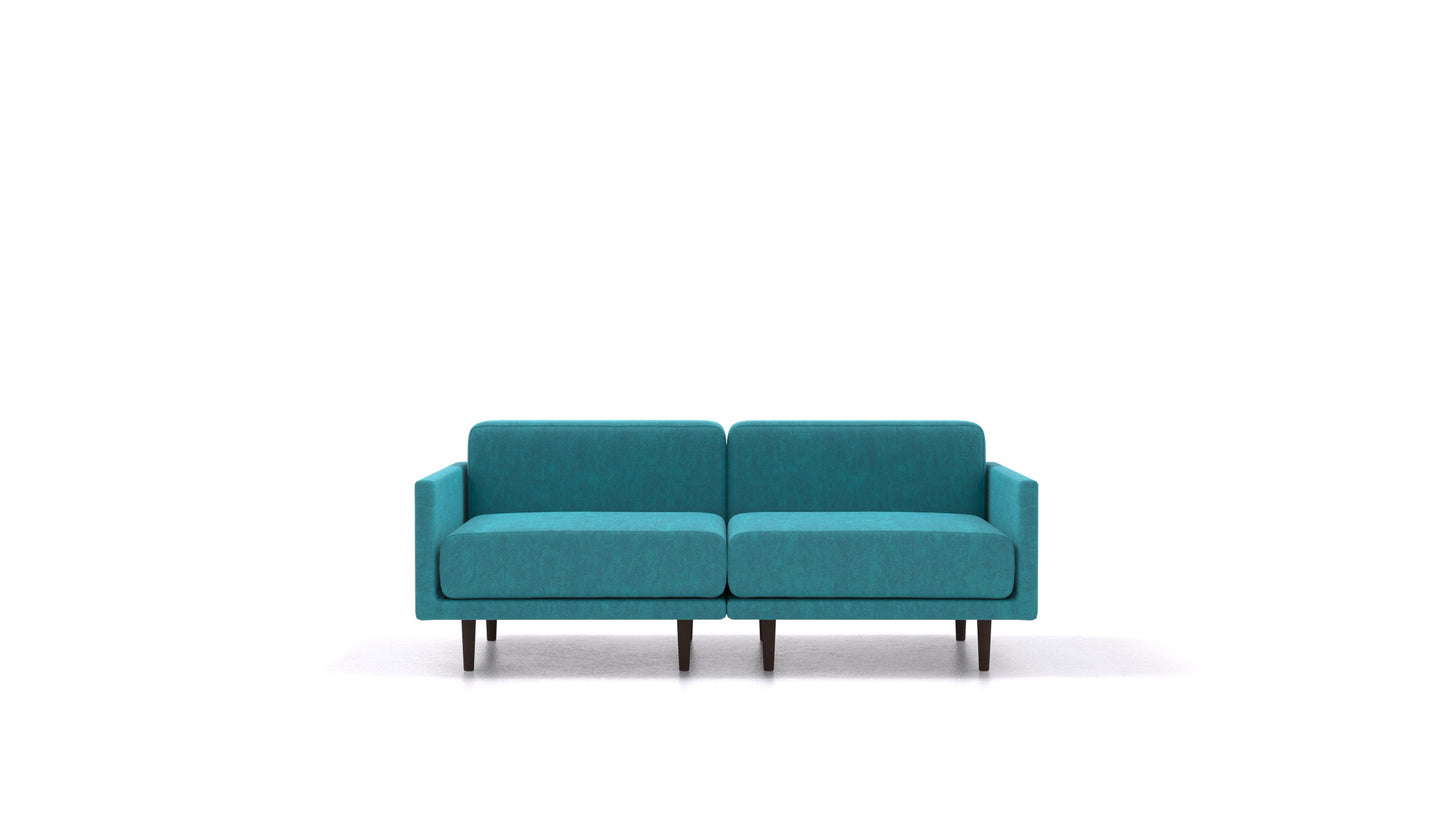 Clooods 2M, modularna sedežna garnitura FEYDOM v tkanini Mollia FF-20 Turquoise, temne noge, pogled od spredaj