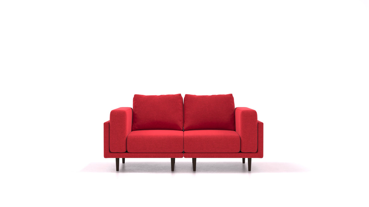 Clooods 2S, modularna sedežna garnitura FEYDOM v tkanini Velare ET-11 Red, temne noge, pogled od spredaj
